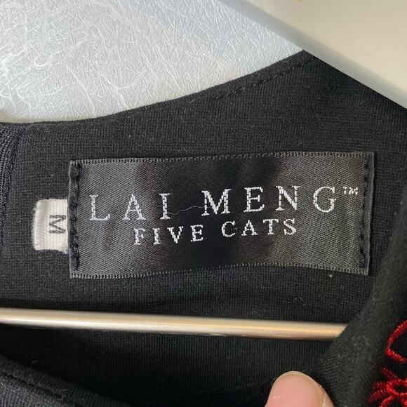 Lai Meng Five Cats Embroidered Floral Dress Fit And Flare Black Size Medium - Picture 7 of 7